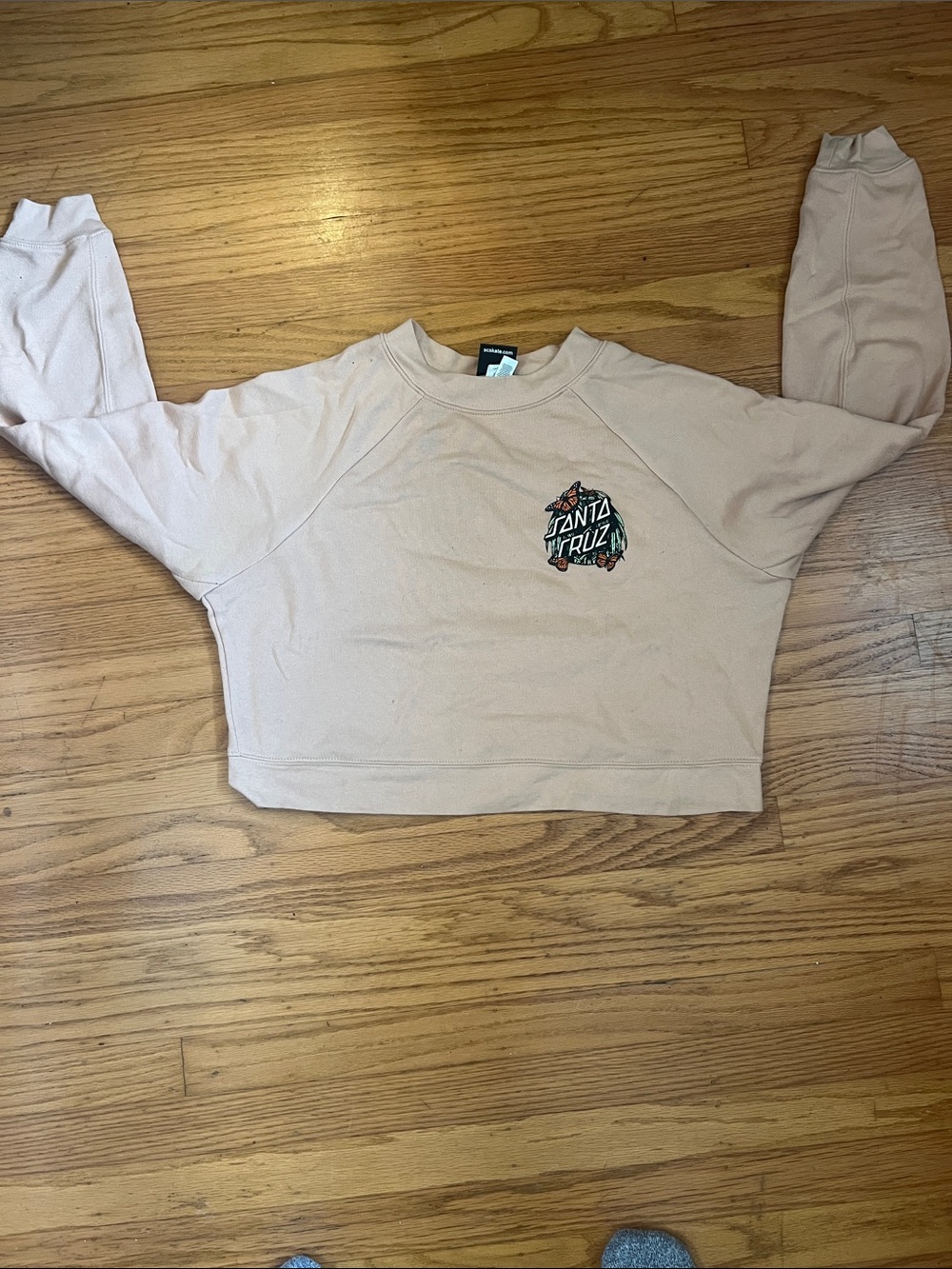 Santa Cruz Skateboards Cropped Crewneck Sweatshirt - Light Beige with Logo